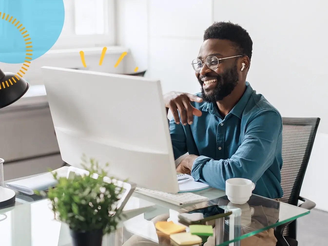 man talking on a video call on a desktop computer
