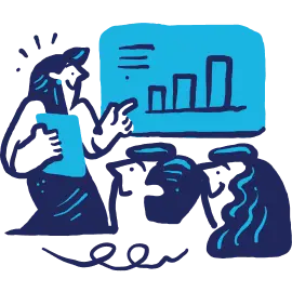 woman leading a team meeting about analytics reports